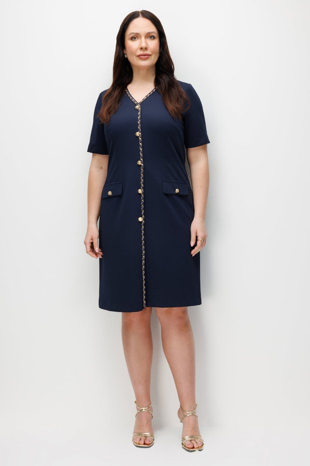 Chain Detailed V-Neck Midi Dress