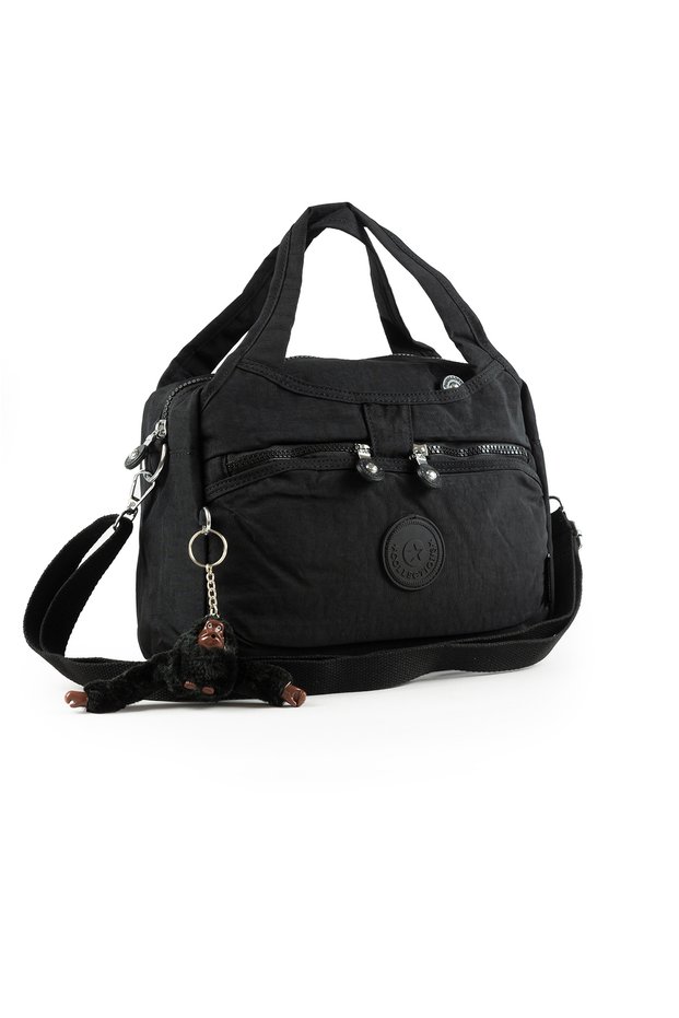 Crinkle Waterproof Lightweight Fabric Women's Multi-Compartment Crossbody Daily Hand Shoulder Messenger Bag Black 146Z
