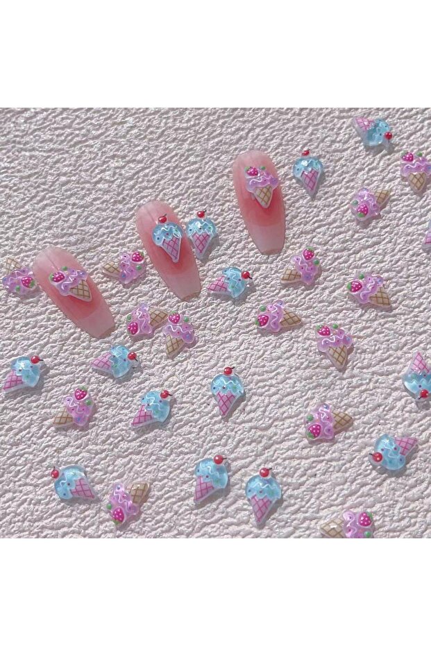 20pcs New Nail Art Accessories Summer Ice-cold Fruit Strawberry Ice Cream Cone Cute 3D Ice Cream Nai