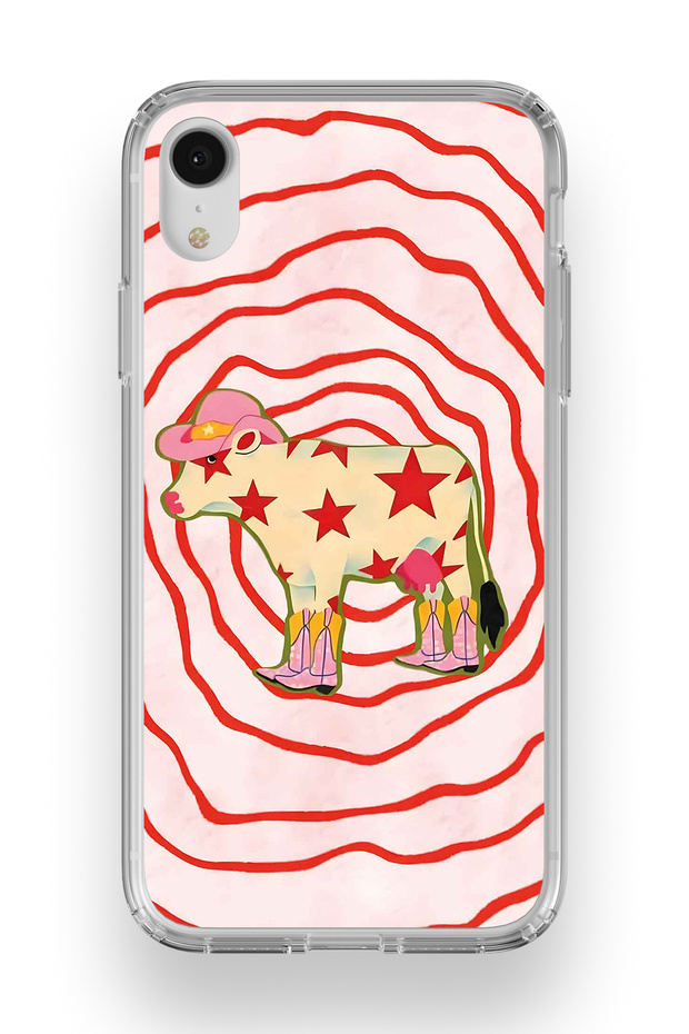 iPhone Xr Compatible Cowboy Cow Pattern Transparent Phone Case
