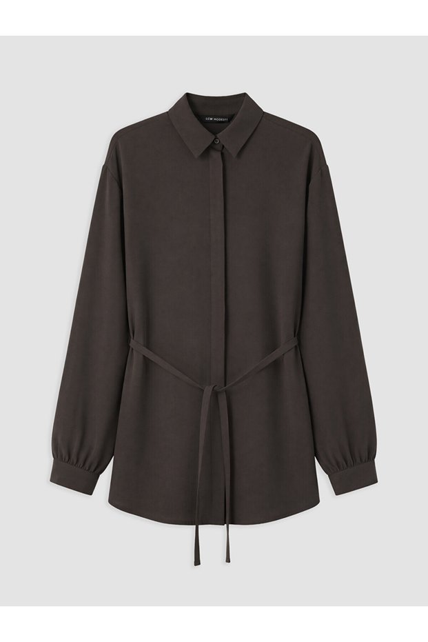 Lcw Modest Brown Women's Shirt Tunic with Belted Waist