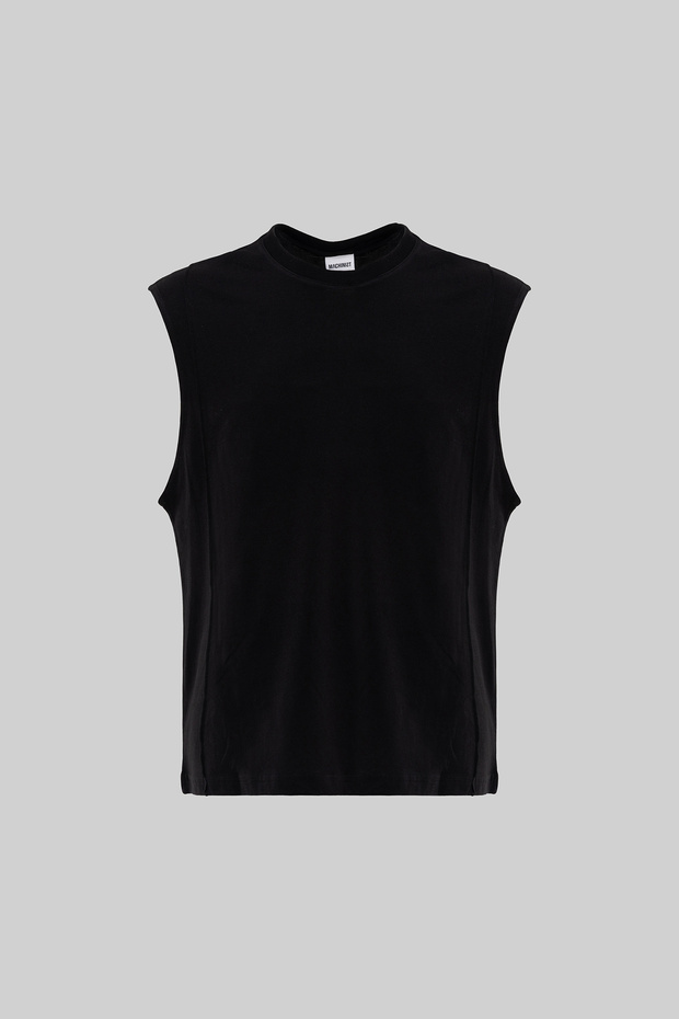 Men's Oversize Undershirt with Front Stitching Detail, Black