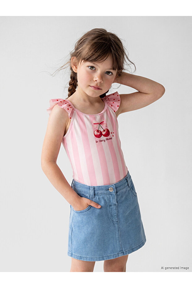 Nevavm Printed Girls' Swimsuit with Difference in Color
