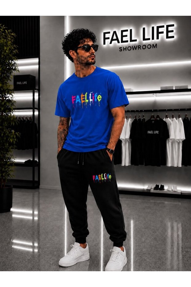 Unisex Wide-Let T-Shirt and Sweatpants Colorful Feal Life Printed Set