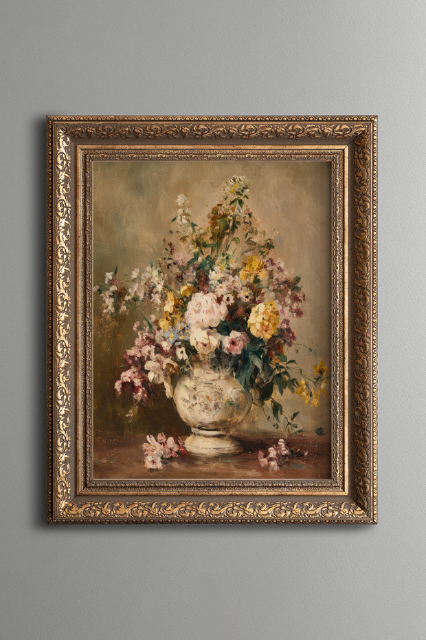 Flower Bouquet in Vase – Vintage Patterned Painting – Thick Model