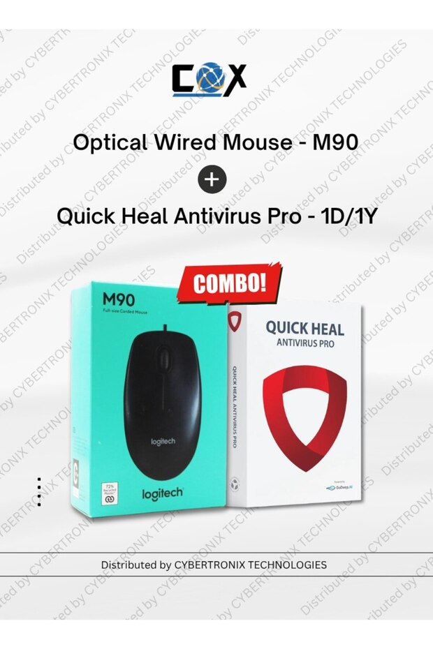 Antivirus Pro for 1 Device 1 Year | Digital License | Same Day Delivery + Logitech Optical Wired Mouse - M90 | Combo Pack