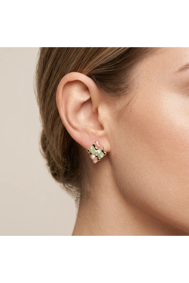 Xuping Colorful Enamel Detailed Gold Women's Stud Earrings