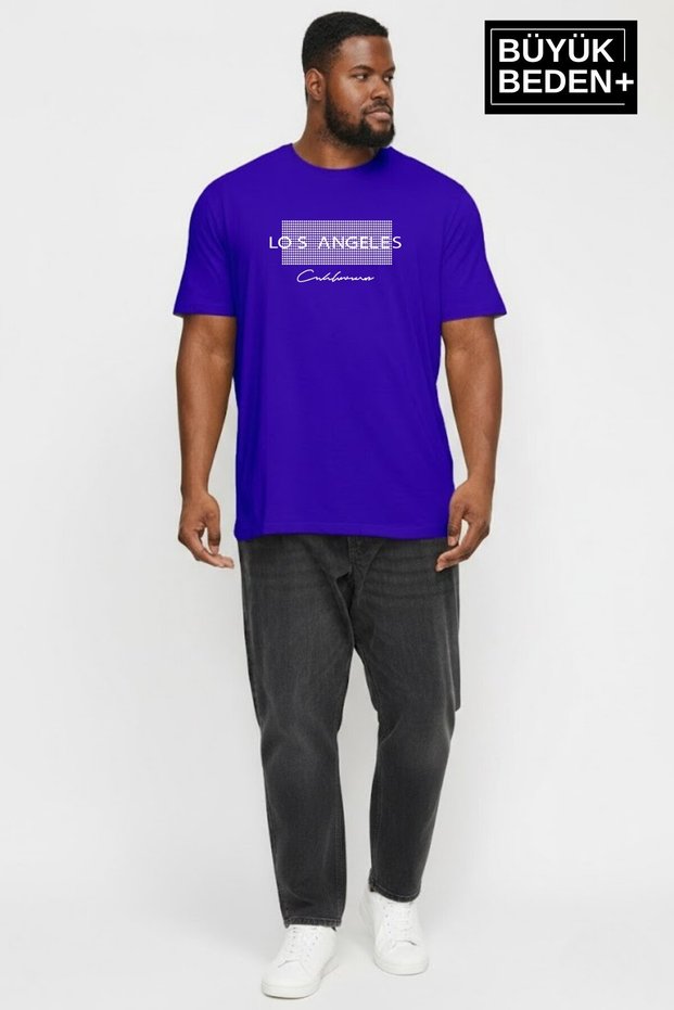 Men's Large Size Los Angeles Printed 3Xl-6Xl Crew Neck T-Shirt Spr26Bts510-18