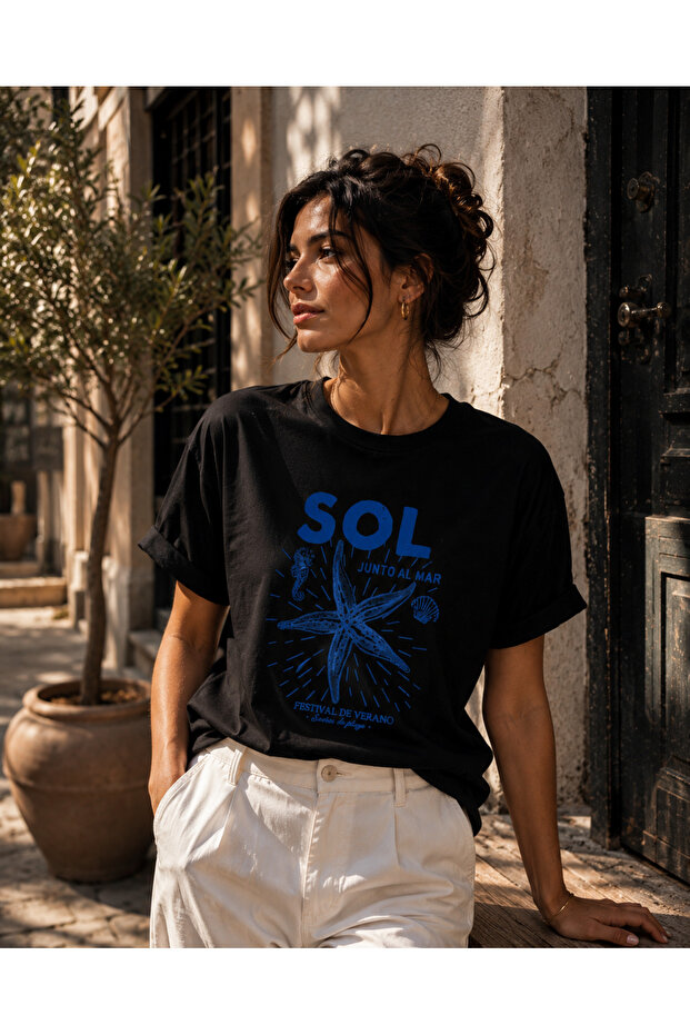 Sol Junto Almar Printed Regular 0 Neck Women's T-Shirt