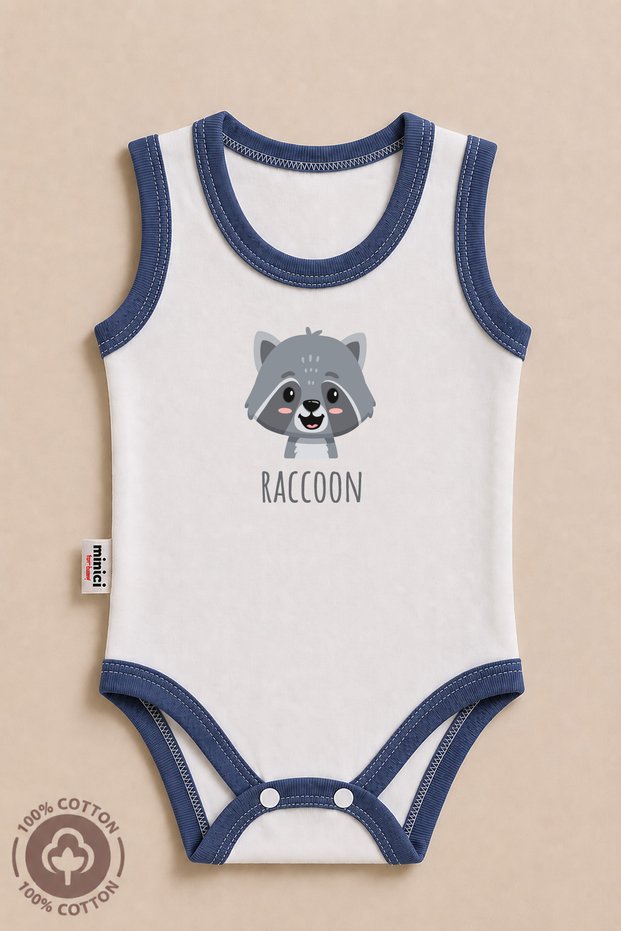 Unisex Baby 100% Cotton Printed Colorful Piping Detailed 0-12 Months Single Sleeveless Baby Bodysuit