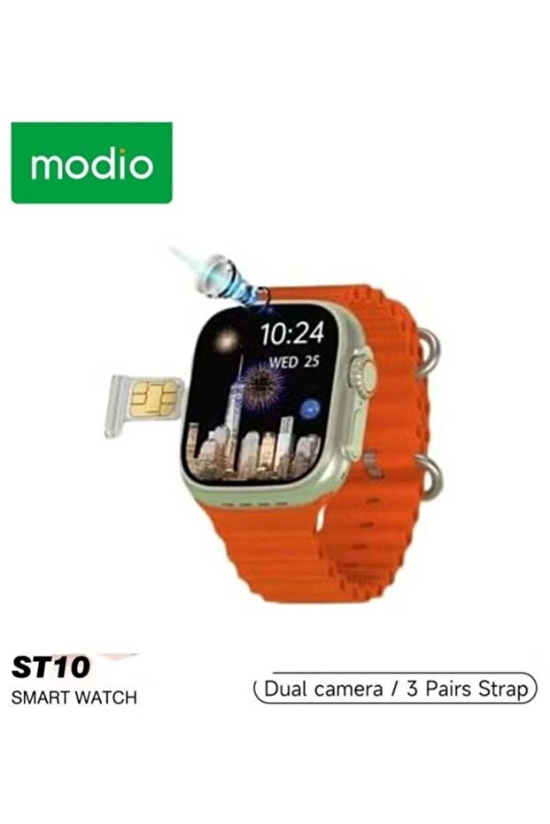 ST10 Smartwatch with 2.2-Inch Full Touch Display, Dual Camera, SIM Slot & 3 Replaceable Straps