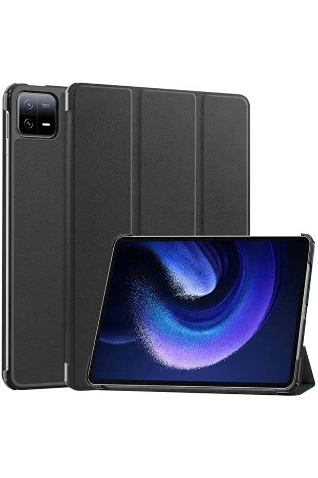 Case Cover for Xiaomi Pad 6 / 6 Pro | Custer Solid Color 3-Fold Stand Leather Smart Tablet Case – Black