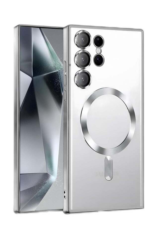 Case Compatible with Samsung Galaxy S25 Ultra 6.8" – Clear Magnetic Case with Camera Protection & Wireless Charging Support – Soft TPU Shockproof Cover (Silver)