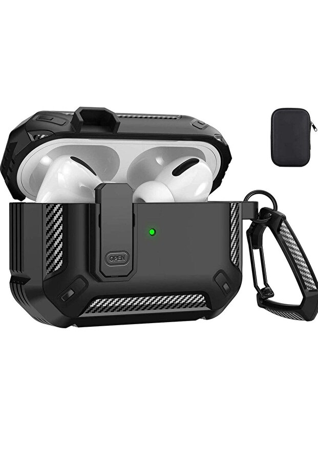 AirPods Pro 2nd Gen Case Cover 2022, Protective Case with Lock, Military Hard Rugged, Black