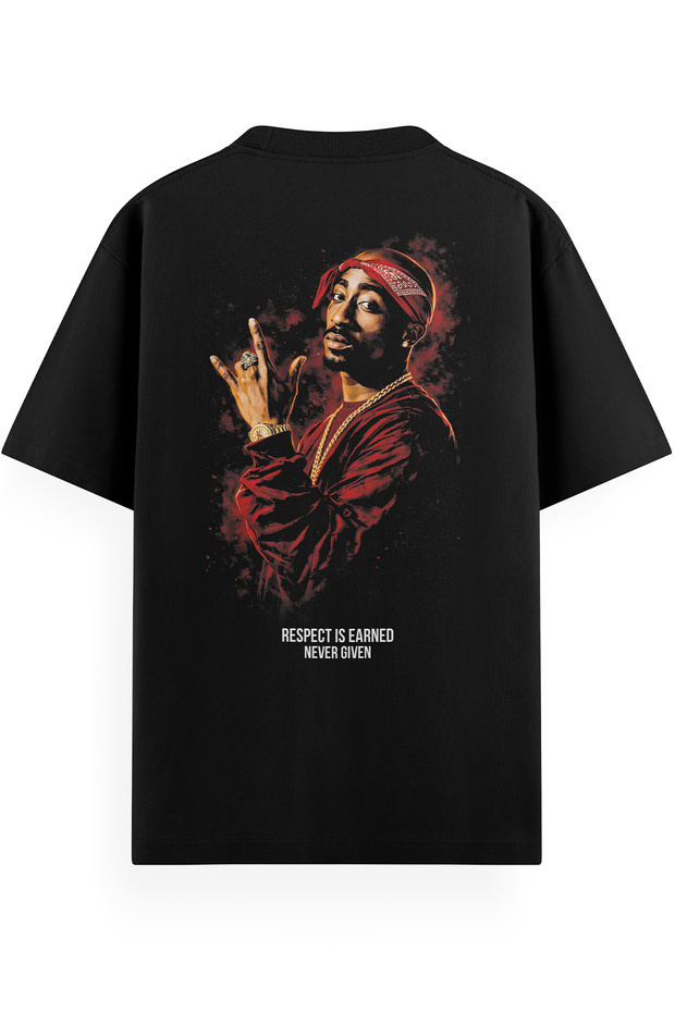 Men's / Women's Black Semi-Oversize T-Shirt 2Pac Back Printed T-Shirt Hiphop Printed Tshirt 1439