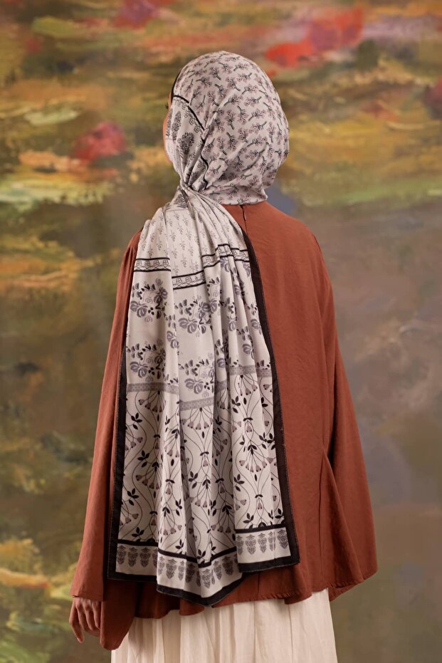 Floral Harmony Patterned Soft Shawl Black - 6