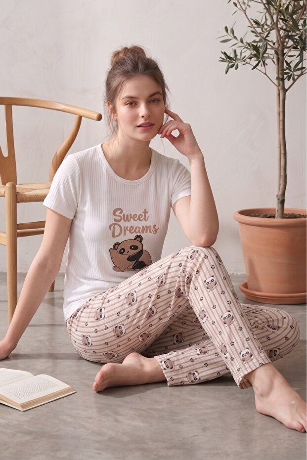 Short Sleeve Patterned Summer Women's Pajama Set