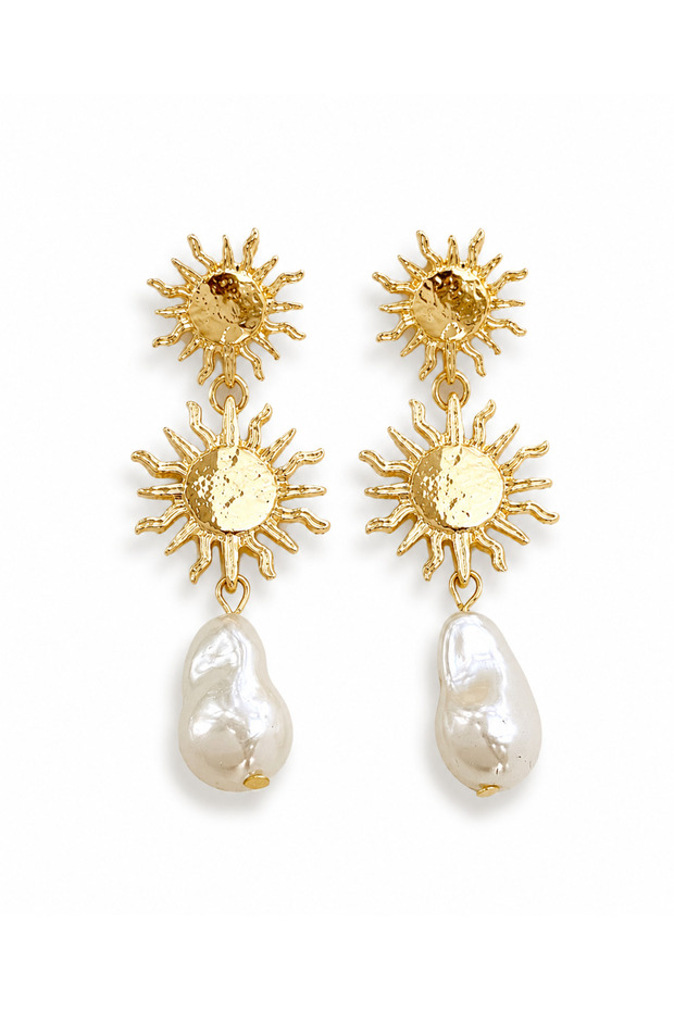Steel Sun Pearl Earrings