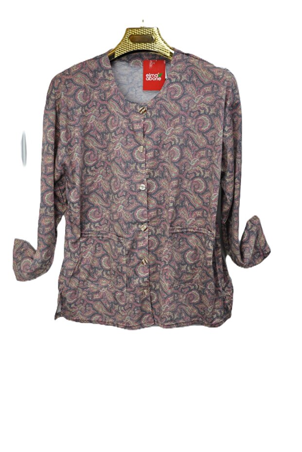 Plus Size Mother Paper Print Combed Cotton Blouse