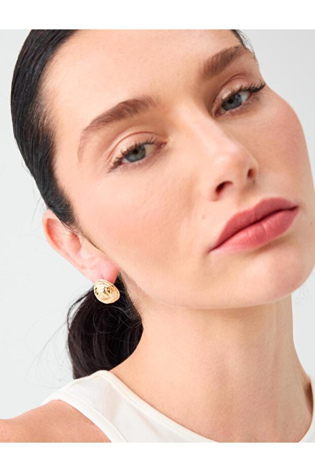 Gold Color Textured Shiny Metal Elegant Earrings