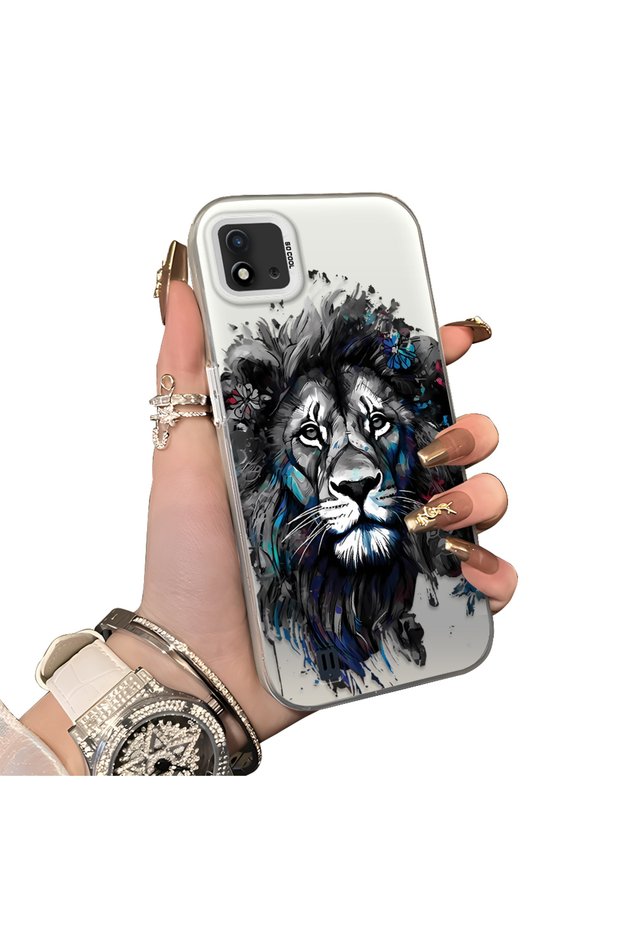 Realme C20 Compatible Silicone Edge Hard Back Case Couple Phone Case with Lion Pattern