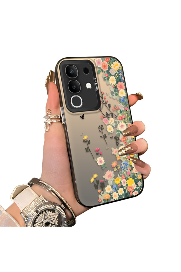 Vivo Y29 Compatible Silicone Edge Hard Back Case Couple Phone Case with Floral Pattern