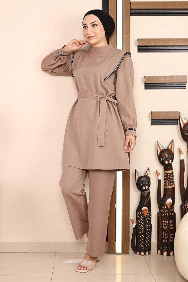 Stripe Detailed Suit Mink 19132
