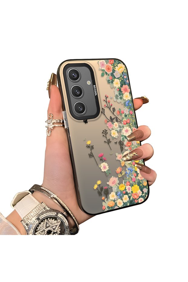 Samsung Galaxy S25 Compatible Silicone Edge Hard Back Case Floral Patterned Lover Couple Phone Case