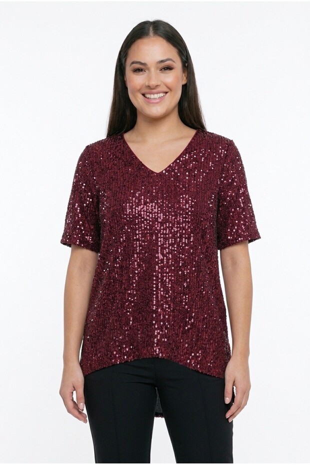 Women's V-Neck Short Sleeve Sequin Plus Size Blouse