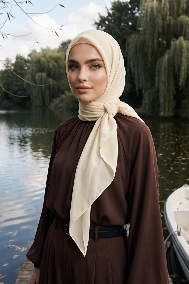 Hijab Non-Slip Triangle Crepe Shawl, Ps-63, Cream