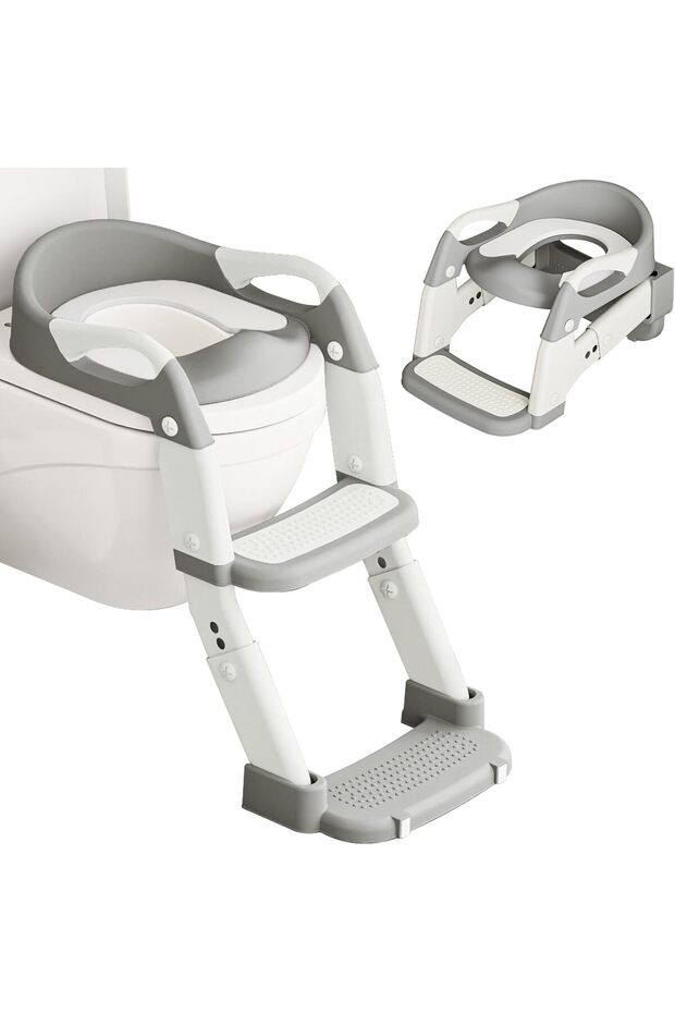 3-in-1 Toddler Potty Training Seat with Ladder, Anti-Slip Step Stool, Urinal & Splash Guard Grey