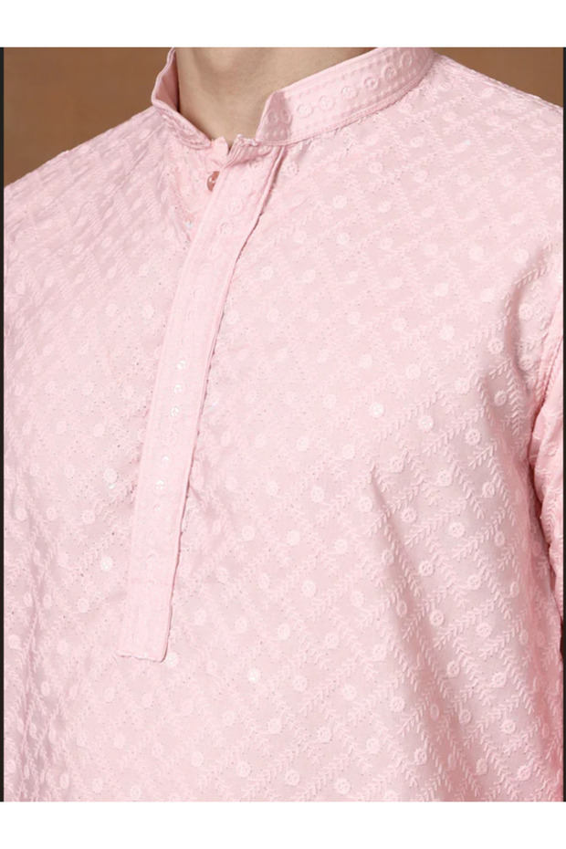 Mens Ombre Thread Work Cotton Kurta Set - 6