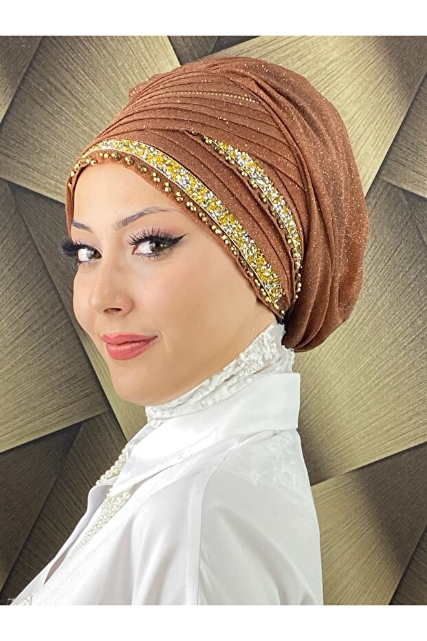 Gold Stone Evening Dress Shawl Bonnet