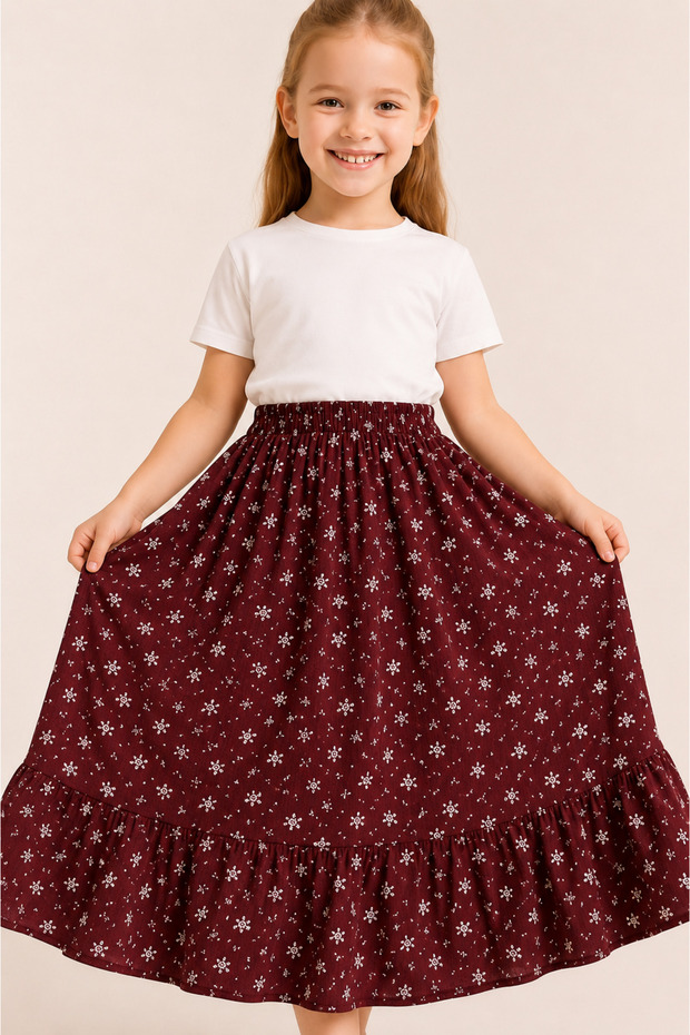 Girl's Long Skirt Summer Patterned Elastic Waist Comfortable Loose Skirt