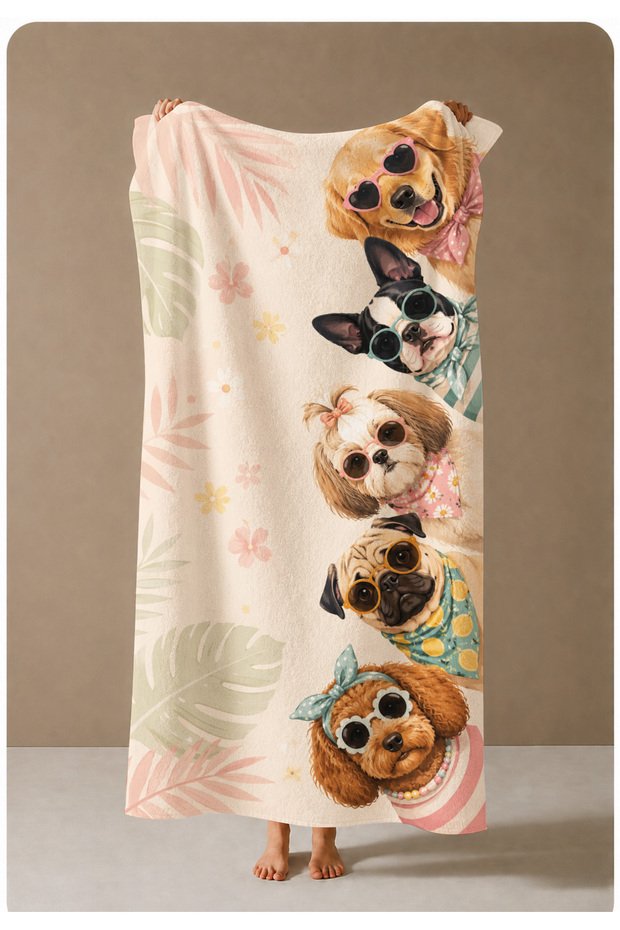 Dog with Glasses Portrait Patterned 70X150 Beach Towel