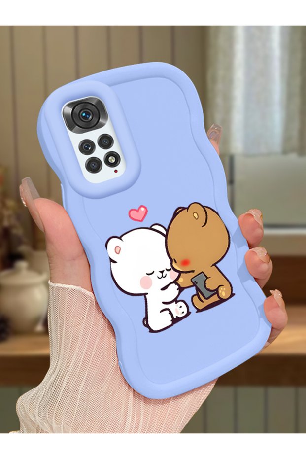 Redmi Note 11S Compatible Case Camera Protector Blue Silicone Couple Phone Case Cute Pattern
