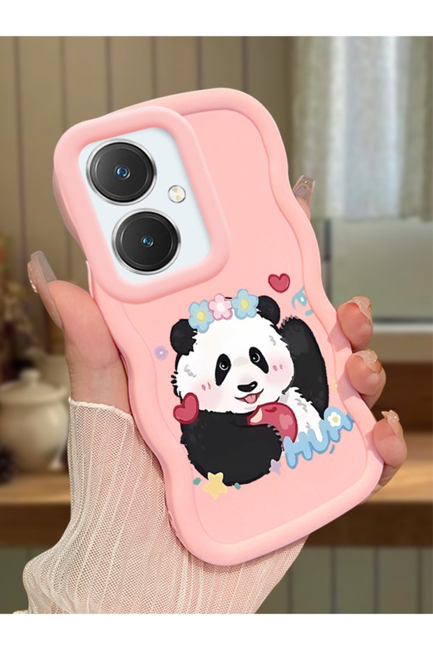 Vivo Y27 Compatible Case Camera Protector Pink Silicone Couple Phone Case Panda Pattern