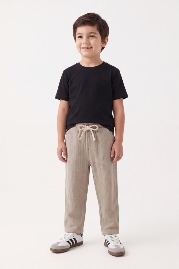 Black T-Shirt Stone Color Muslin Pants Set 100% Cotton