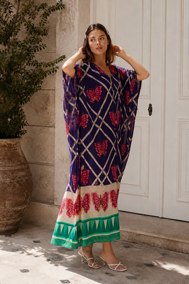 Butterfly Pattern Buttoned Oversize Dress | One Size | Std Size - 3