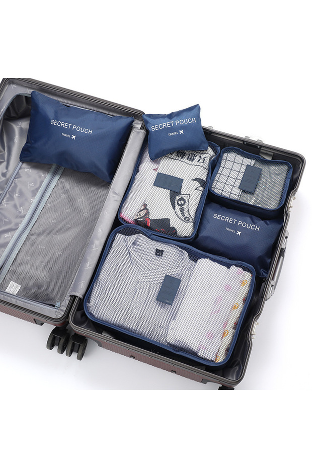 Dark Blue 6Pcs/Set Large Capacity Waterproof Travel Storage Bag Set with Zipper for Luggage Clothing