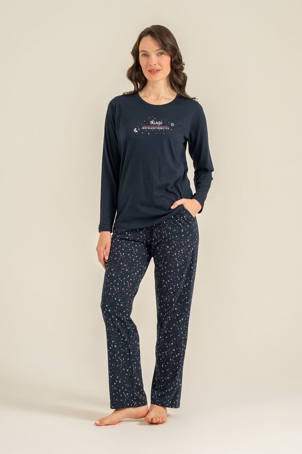 Women's Just Close Your Eyes Navy Blue Long Sleeve Pajama Set Ar3774-S-V2