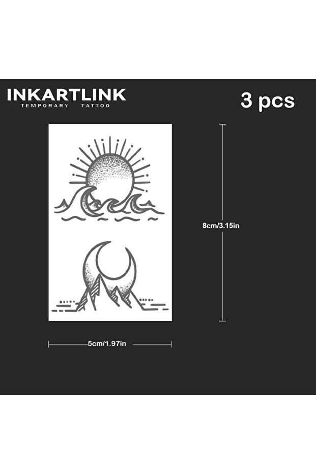 IN-E554 3 pcs Sun and Moon Temporary Tattoo,Lasts To 15 Days New Technology Magic Waterproof Semi Pe