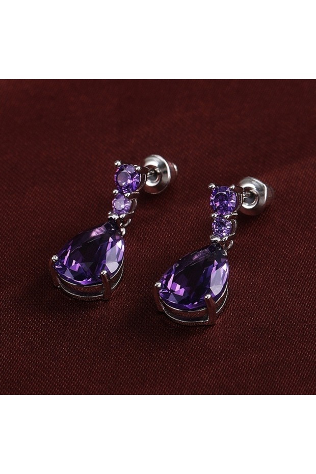 G0428 2 Teardrop Earrings Studded with Synthetic Cubic Zirconia Stud Drop Dangle Earrings Wedding Je