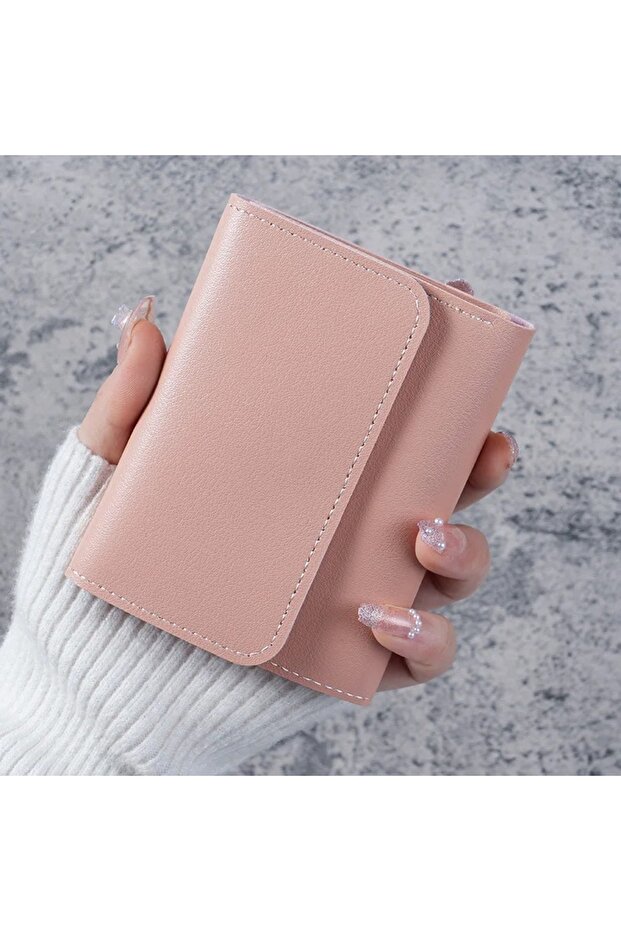 Pink Fashion Ultra Thin Triple Fold Women's Short Wallet, Smooth Surface Multi-Card Holder Mini Coin