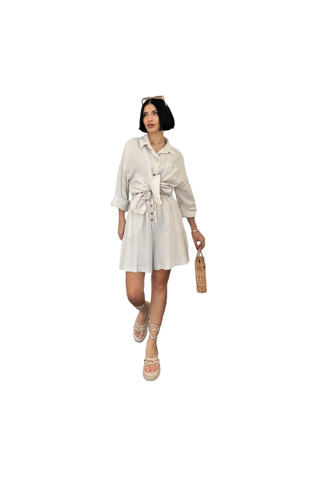 Women's Muslin Button-Down Shirt & Shorts Set