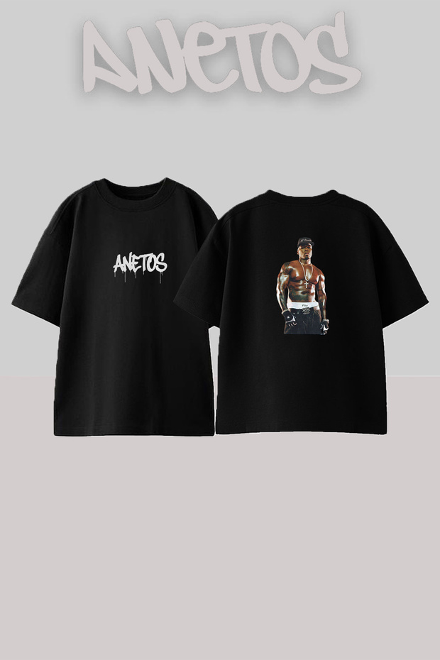 50 Cent_63 Design Printed Oversize Black T-Shirt