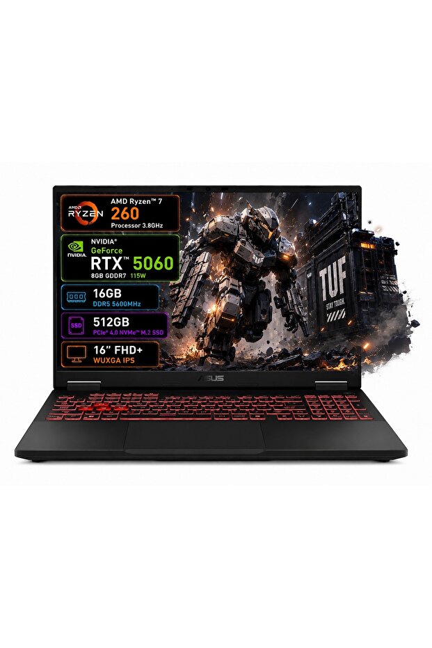 Tuf Gaming A16 FA608UMI-TU166 RTX5060 Ryzen 7 260 16GB Ram 512GB SSD 16 Inç Fhd+ 144Hz Taşınabilir Bilgisayar