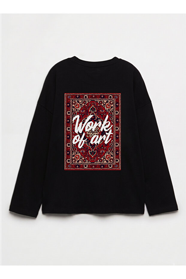 100% Cotton Oversize Fit Work of Art Printed - Crew Neck Long Sleeve T-Shirt