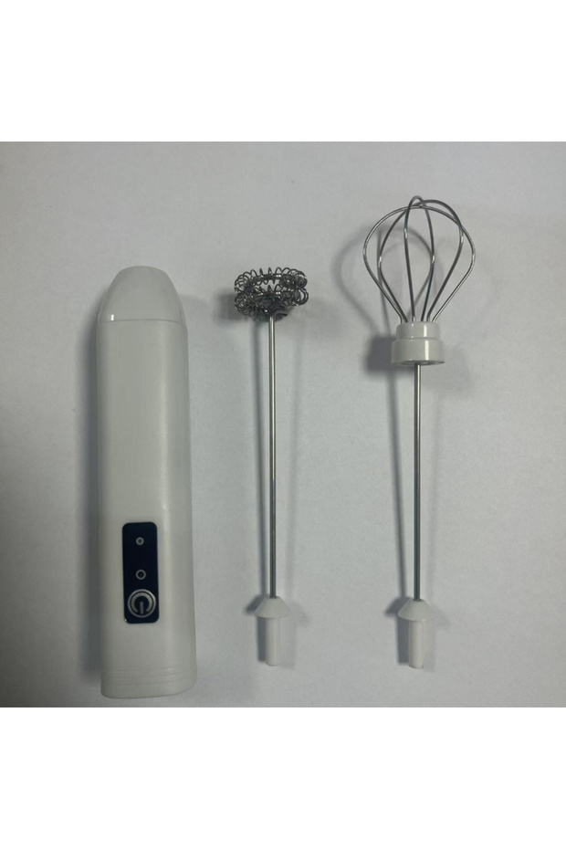 White Two Head Electric Milk Frother + Egg Beater Wireless Type-C Charging 3 Speeds Mini Handheld Fo