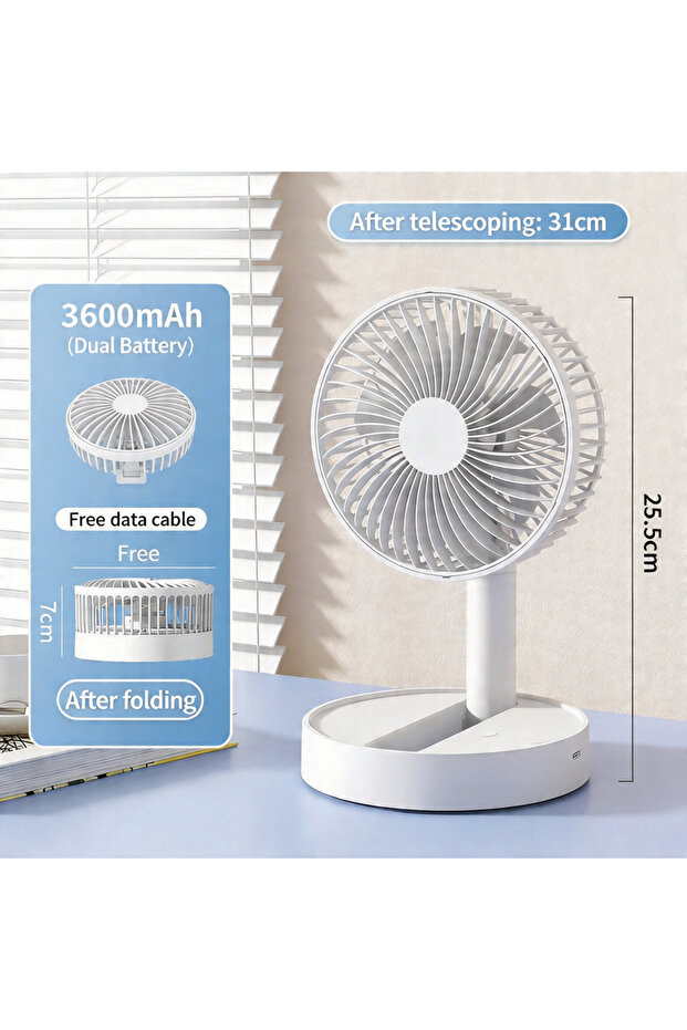 WHITE F28 USB 3600 mAh folding rechargeable small fan telescopic shaking head portable mini office d